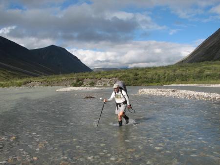 Fording the Noatak, August 8, 2010. Age 61.  My guide said that day, "I hope I can do this when I am 61."  He was 51.